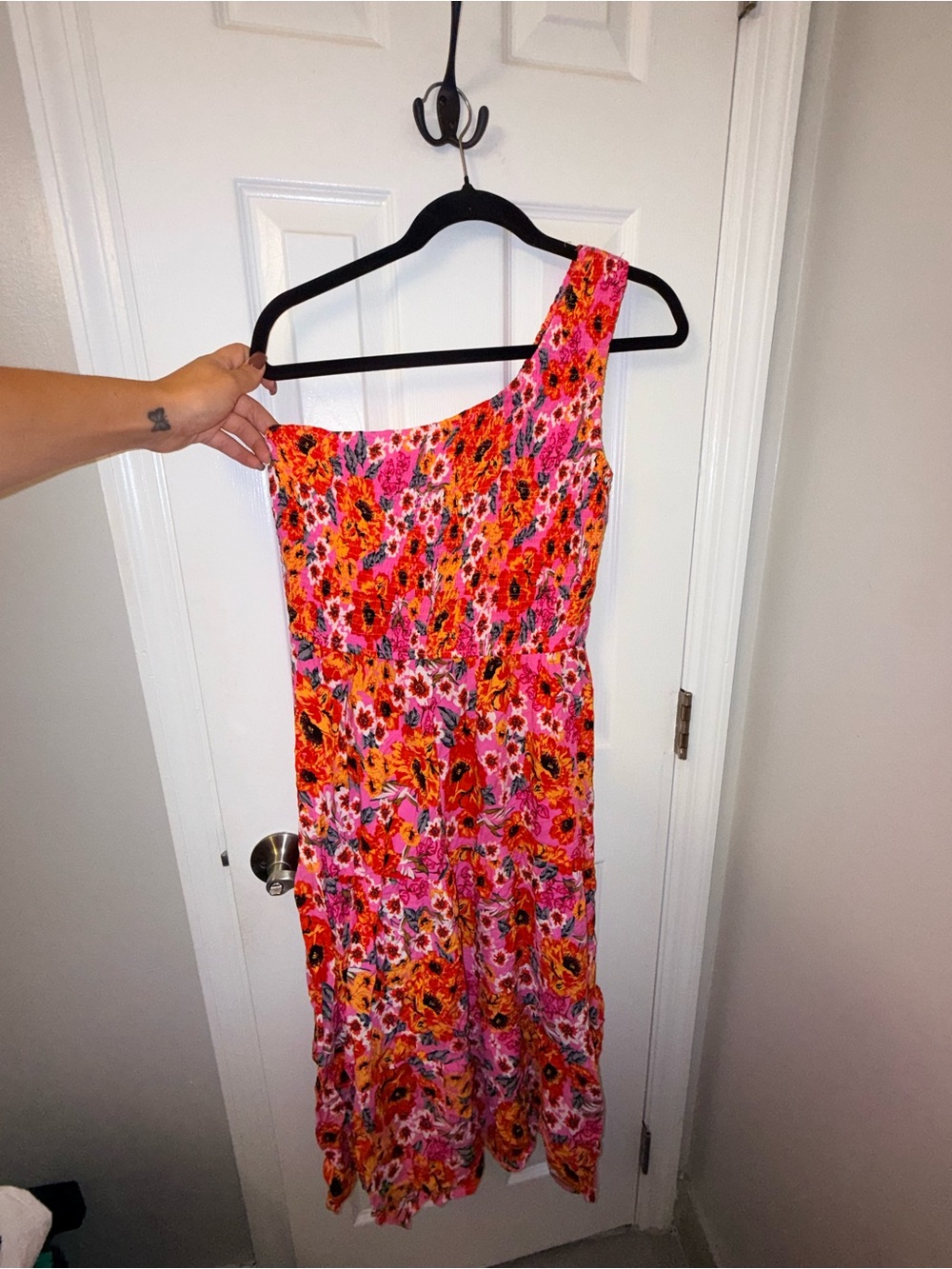 ZCSIA Floral Dress | Large | Pink/Orange Multicolor | One-Shoulder